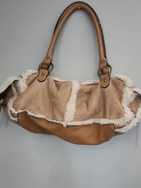 Hype Tan Shearling-Trim Shoulder Bag